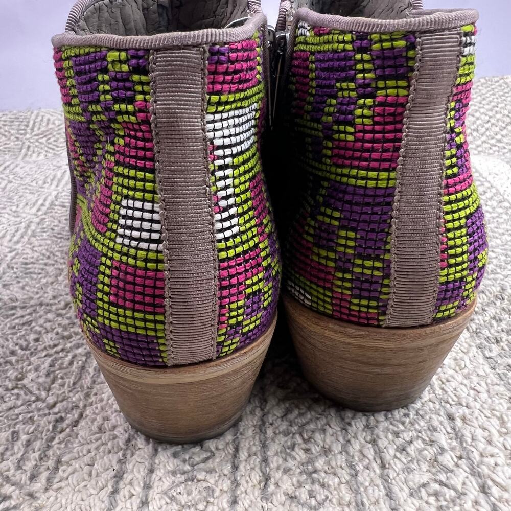 Sam Edelman, Putnam Taupe Suede Booties, Colorful Woven Back, Boho Western Ankle - Picture 5 of 11